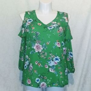 Roz & Ali Large Green Long Sleeve Floral Print